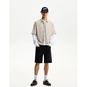 Bershka Denim Bermuda Met Omgeslagen Zoom Heren 34 Zwart