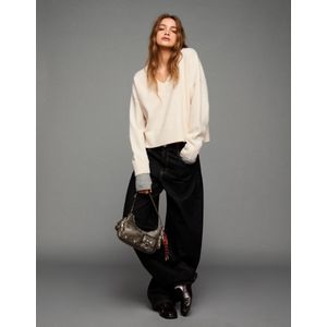 Bershka Cropped Trui Met V-Hals Dames M Ecru