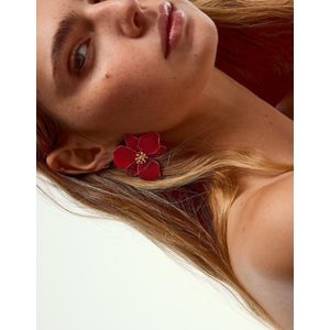 Bershka Oorbellen Bloem Dames Bordeaux