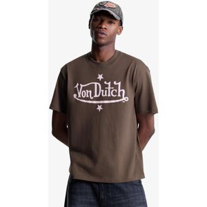 Bershka T-Shirt Met Von Dutch-Print En Korte Mouw Heren Xl Bruin