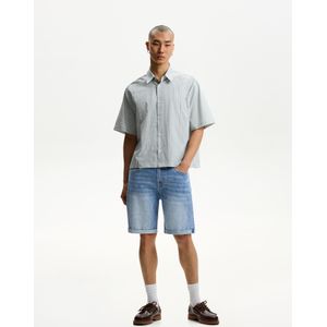 Bershka Denim Bermuda Met Omgeslagen Zoom Heren 42 Gewassen Blauw