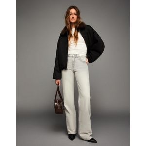 Bershka Straight Wide Leg Jeans Dames 44 Donkergrijs