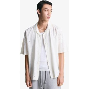 Bershka Bloesje Met Korte Mouw En Bloemenborduursel Heren Xs Zand