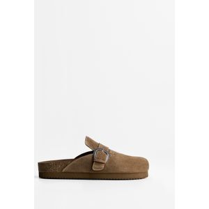 Bershka Geborduurde Leren Clogs Met Gesp Heren 40 Zand