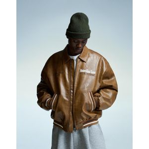 Bershka Leereffect Jas Met Borduursel Heren S Kameel