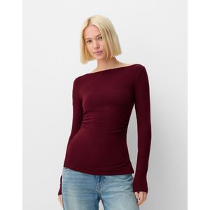 Bershka T-Shirt Met Lange Mouw En Plooien Dames L Bordeaux