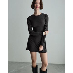 Bershka Mini-Jurk Met Lange Mouw En Plooien Dames M Donkergrijs