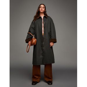 Bershka Jas Met Gewaxt Effect En Contrasterende Kraag Dames M-L Kaki