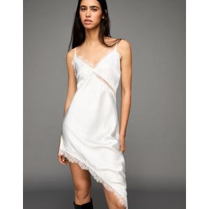 Bershka Asymmetrische Satijnen Kanten Jurk Met Bandjes Dames L Ecru