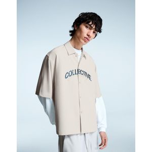 Bershka Strak Boxy Fit Overhemd Met Borduursel Heren Xl Ecru