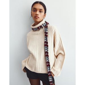 Bershka Kabeltrui Met Opstaande Kraag Dames M Zand