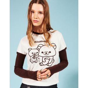 Bershka T-Shirt Met Rilakkuma-Print En Korte Mouw Dames M Gebroken Wit