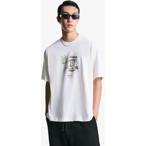 Bershka T-Shirt Met Print En Korte Mouw Heren S Gebroken Wit