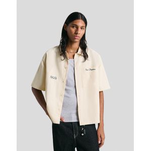 Bershka Corduroy Overhemd Met Korte Mouw En Borduursel Heren M Ecru