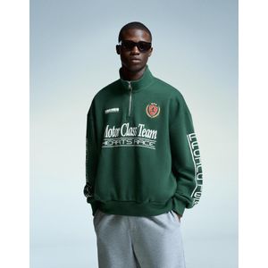 Bershka Geprint Sweatshirt Met Rits En Hawaii Print Heren S Groen