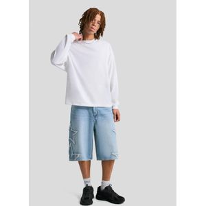 Bershka Denim Bermuda Met Patches Heren 34 Gewassen Blauw