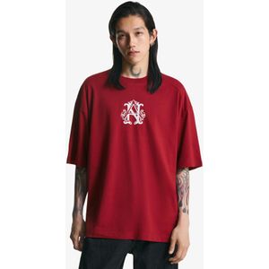 Bershka T-Shirt Met Print En Korte Mouw Heren L Granaat