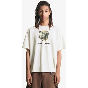 Bershka T-Shirt Met Print En Korte Mouw Heren Xs Gebroken Wit