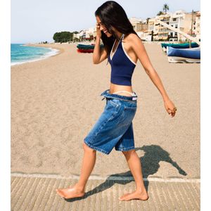 Bershka Baggy Denim Shorts Dames 36 Blauw