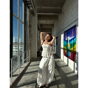 Bershka Crêpe Bandeau Top Met Asymmetrische Zoom Dames S Ecru