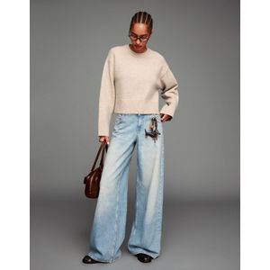 Bershka Oversized Trui Met Ribcord Zoom Dames M Zand