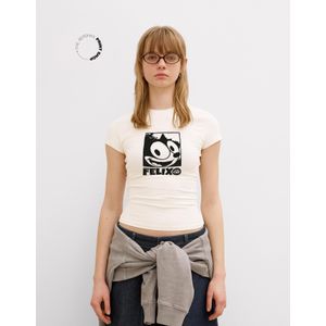 Bershka T-Shirt Felix The Cat Met Korte Mouw Dames 10-12 Gebroken Wit