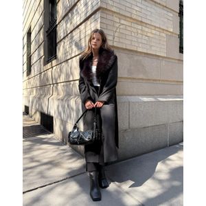 Bershka Jas Met Afneembare Kraag Van Imitatiebont Dames S Zwart