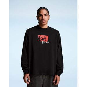 Bershka T-Shirt Met Lange Mouw En It-Print Heren Xl Zwart