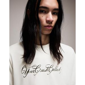 Bershka Boxy Fit T-Shirt Met Korte Mouw En Print Heren L Wit