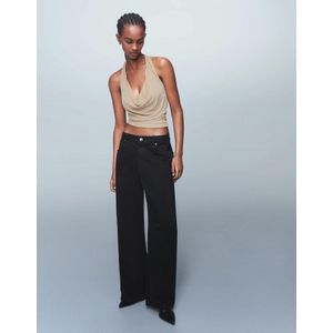 Bershka Haltertop Met Gedrapeerde Glanzende Halslijn Dames Xs Goud