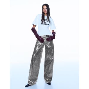 Bershka Barrel Broek Met Lovertjes Dames 36 Donkergrijs