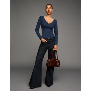 Bershka Kanten T-Shirt Met Lange Mouw Dames L Marineblau