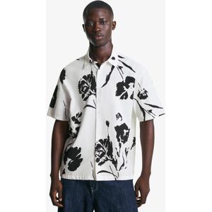 Bershka Rustieke Blouse Met Print En Korte Mouw Heren S Ecru