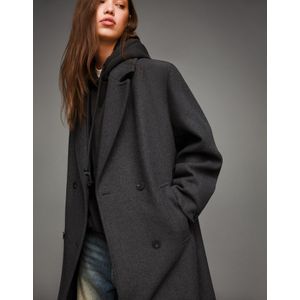 Bershka Lange Jas Met Aflopende Schouders Dames Xxs Donkergrijs