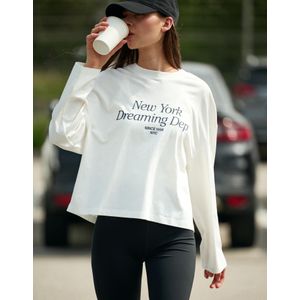 Bershka Boxy Fit T-Shirt Met Print En Lange Mouwen Dames M Gebroken Wit