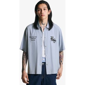 Bershka Overhemd Met Borduursel En Korte Mouw Heren M Blauw