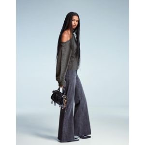 Bershka Trui Met Boothals En Studs Dames L Donkergrijs