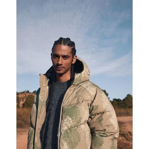 Bershka Gewatteerde Jas Met Capuchon Heren Xs Kaki