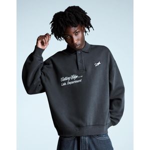 Bershka Sweatstof Polo Met Print Heren L Blauw