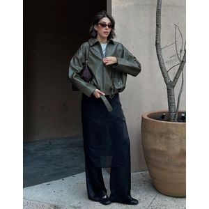 Bershka Bomberjack Met Leereffect En Riem Dames Xxs Kaki