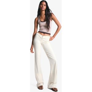 Bershka Broek Met Taille Met Studs En Rits Dames 32 Gebroken Wit