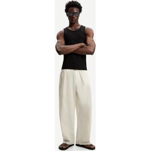 Bershka Super Baggy Broek Van Gestreepte Stof Heren L Ecru