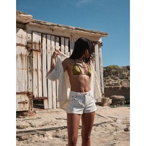 Bershka Wijde Korte Broek Met Studs Dames 40 Gebroken Wit