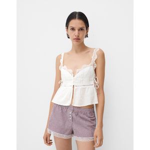 Bershka Crop Top Met Strik Op De Zijkant Dames Xs Ecru