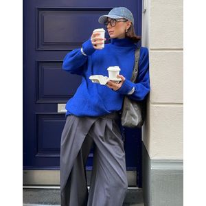 Bershka Oversized Trui Met Hoge Kraag Dames Xs Blauw
