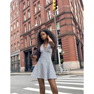 Bershka Bengaline Mini-Jurk Met Halter Dames M Blauw