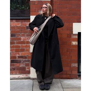 Bershka Lange Jas Met Aflopende Schouders Dames M Zwart