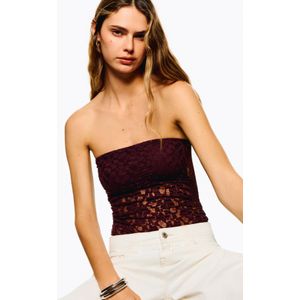 Bershka Kanten Body Met Blote Schouders Dames M Bordeaux