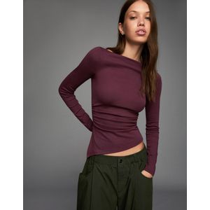 Bershka Asymmetrisch T-Shirt Met Lange Mouw Dames Xs Paars
