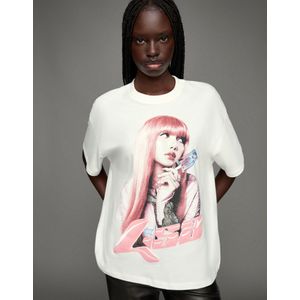 Bershka T-Shirt Met Lisa-Print En Korte Mouw Dames M Gebroken Wit